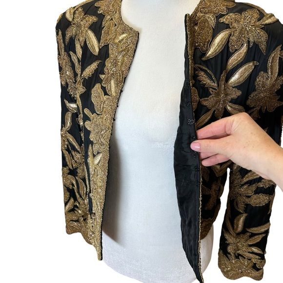 James Benjamin - Vintage Embroidered, Beaded Evening Jacket - Size 8, Black Gold - Picture 10 of 13